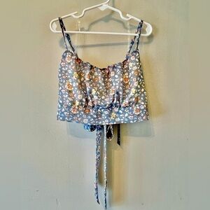 Papermoon back tie strappy crop top  Size M  Muted blue/pastel florals  NWT